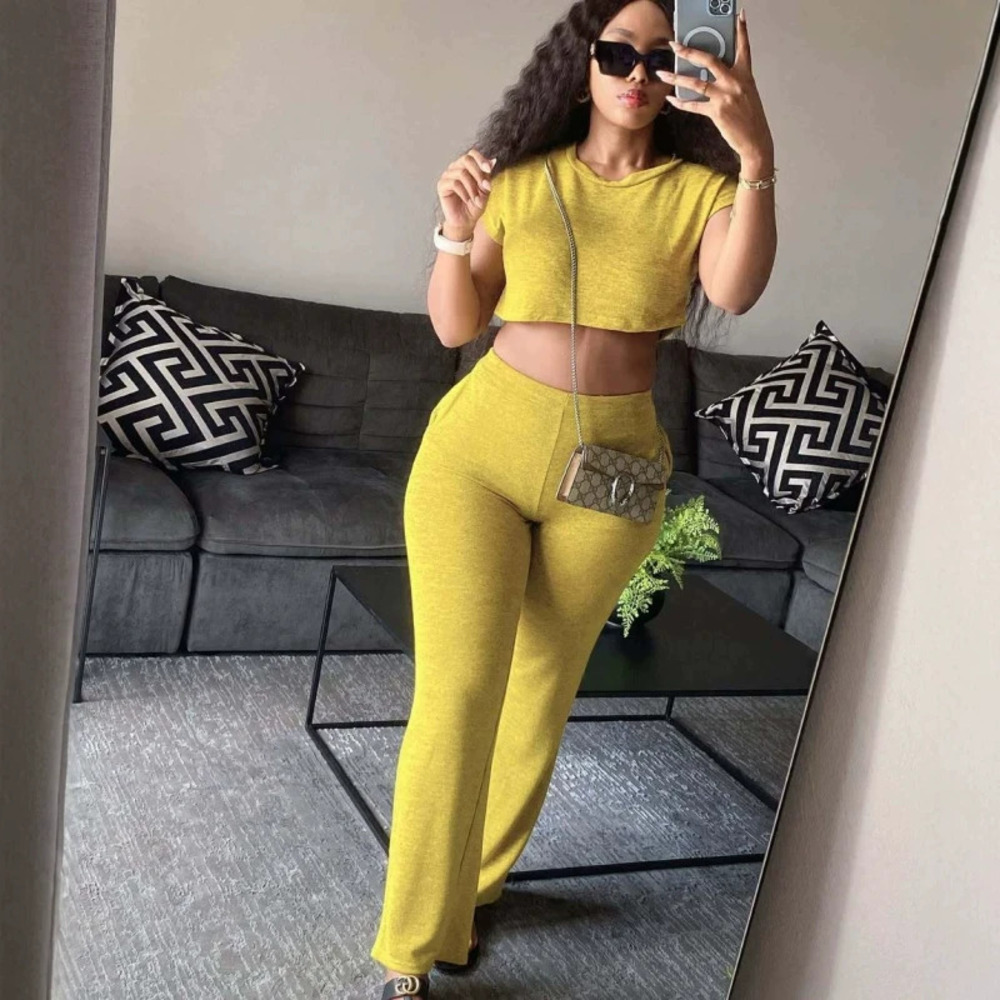 ZARA Sexy Slim Solid Crop Top Bodycon Pants Set African Luxury Summer Women